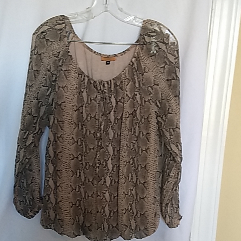 2/$24 G. Ricceri Brown Snake Print Silk Blouse